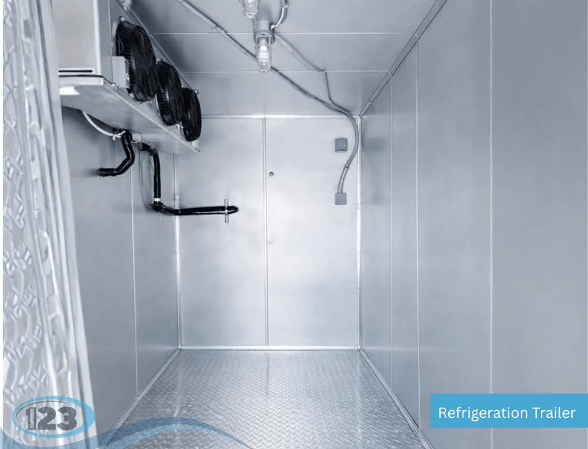 Cold-storage interior of a commercial refrigeration trailer rental