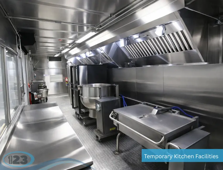 Commercial cooking equipment and preparation space inside a mobile kitchen